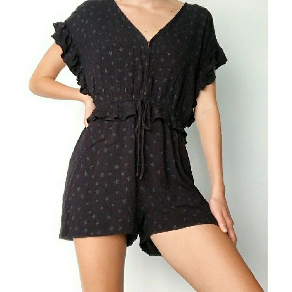 H&M black silver star ruffle sleeveless romper 12
